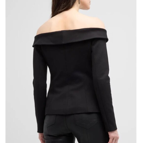 L'Agence 'Stephan' Off-The-Shoulder Stretch-Ponte Blazer, Black - Picture 2 of 4